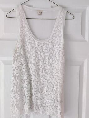 J. Crew White Floral Lace Tank Top